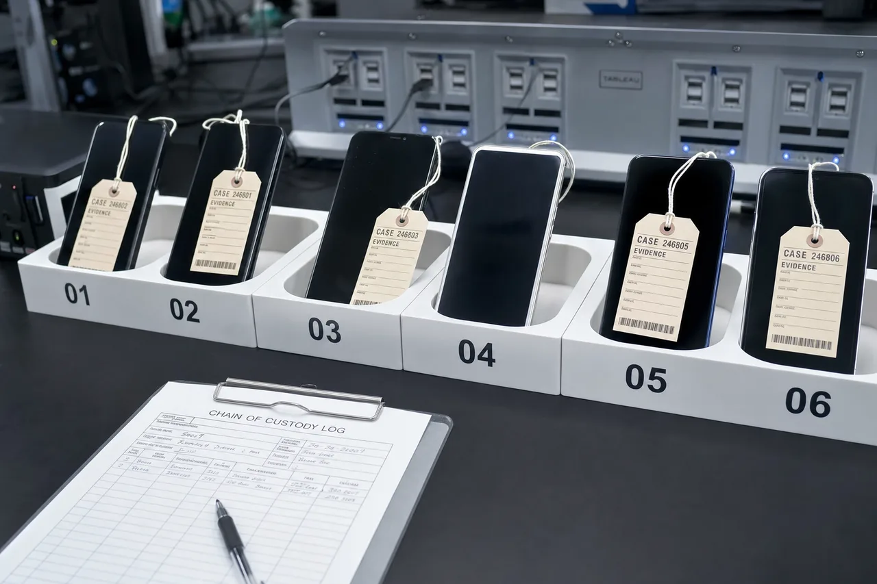 A fleet of Samsung Galaxy phones managed for enterprise data recovery